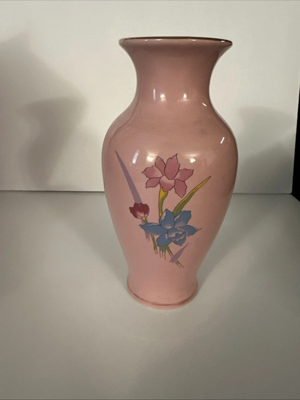 Vintage Pink Floral Ceramic Vase - Home Accents